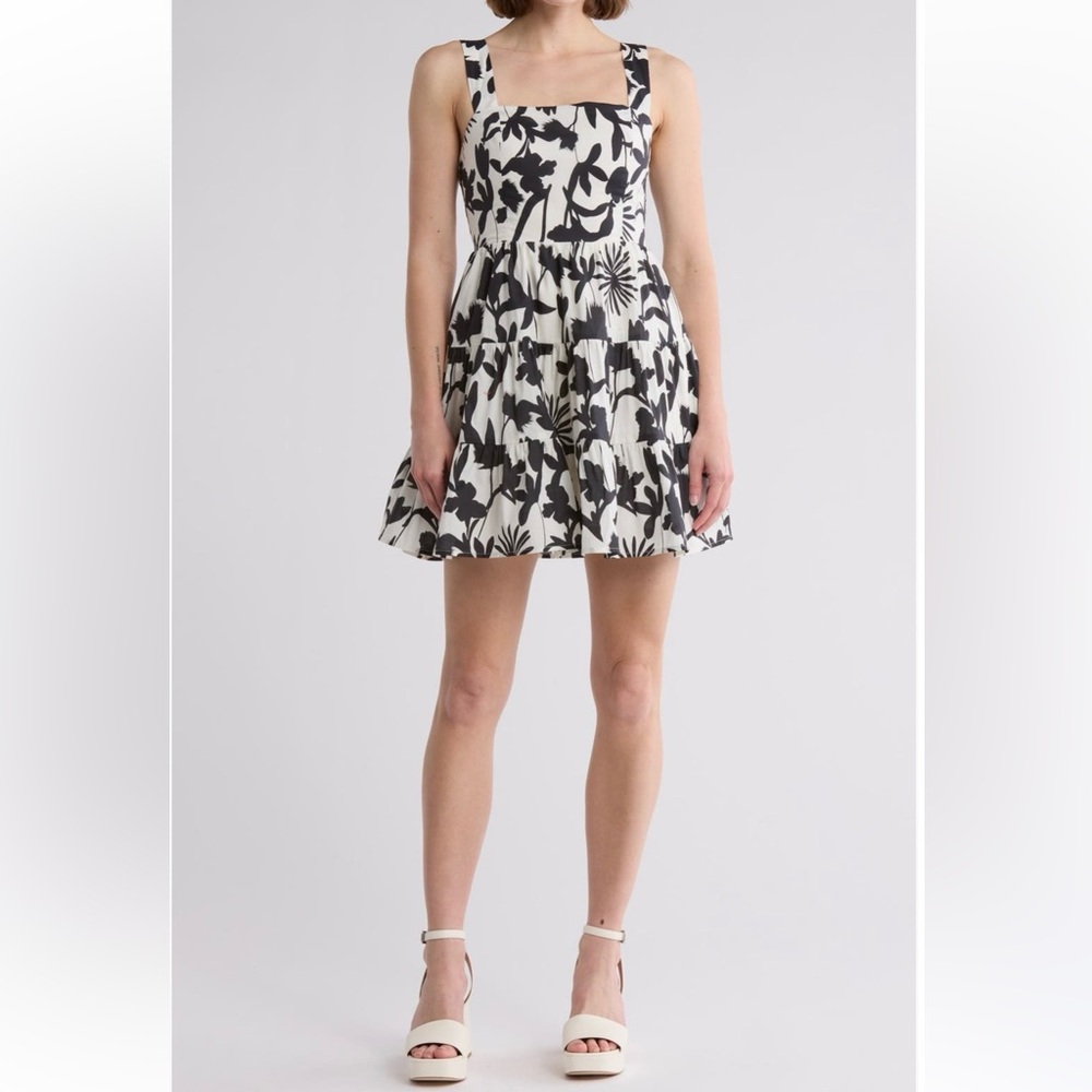 Cotton Summer Dress Fit and Flare Black White Size XL, 12 New w Tags NWT